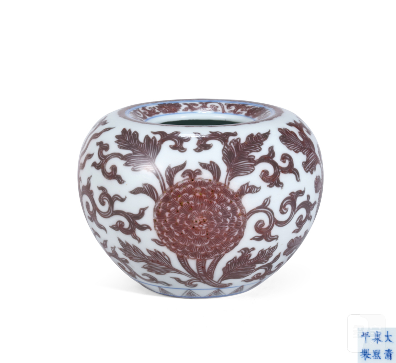 清康熙 青花釉里红缠枝四季花卉苹果尊 - 图2